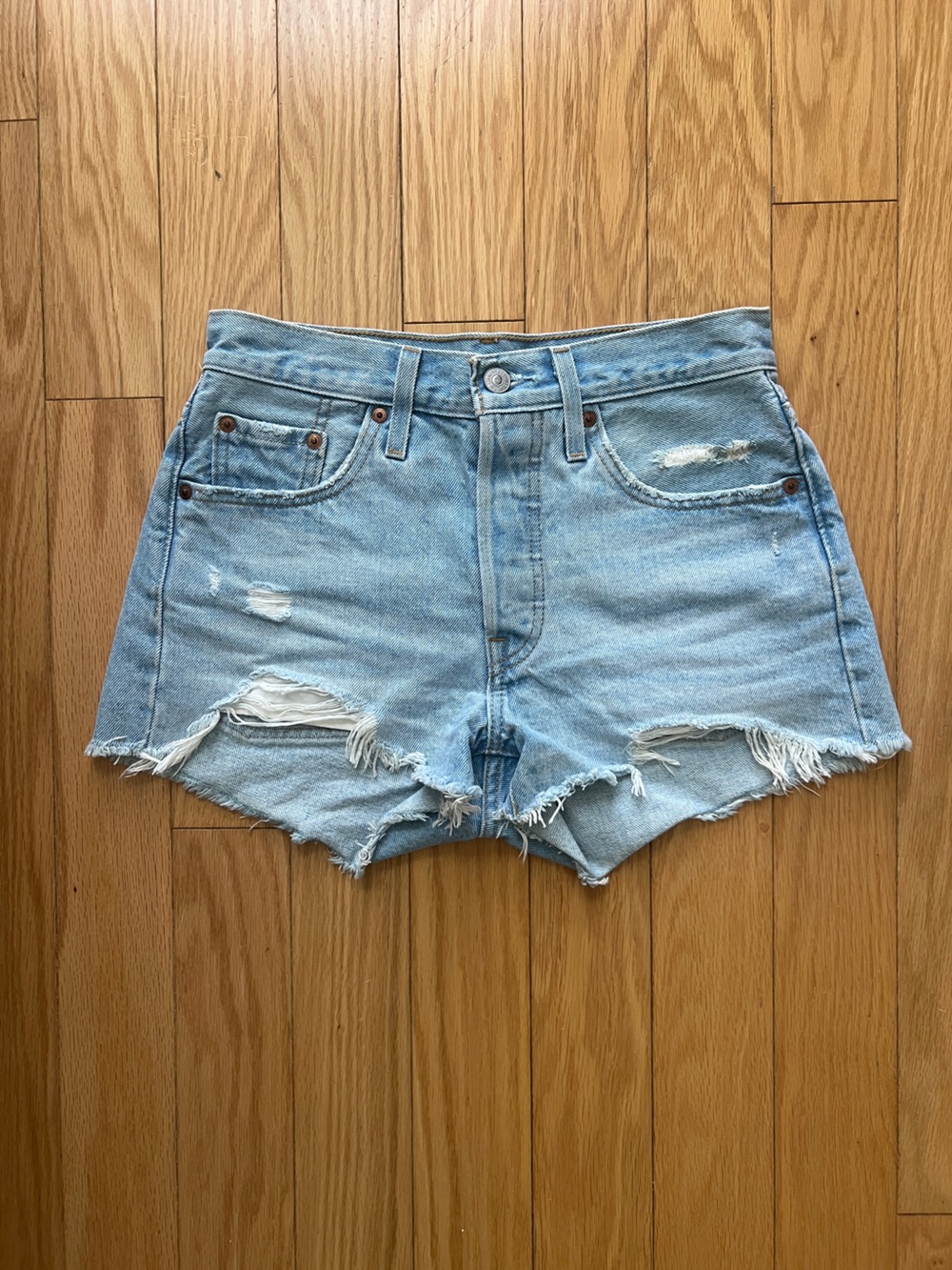 Levi's Light Blue Distressed Denim Cutoff Shorts